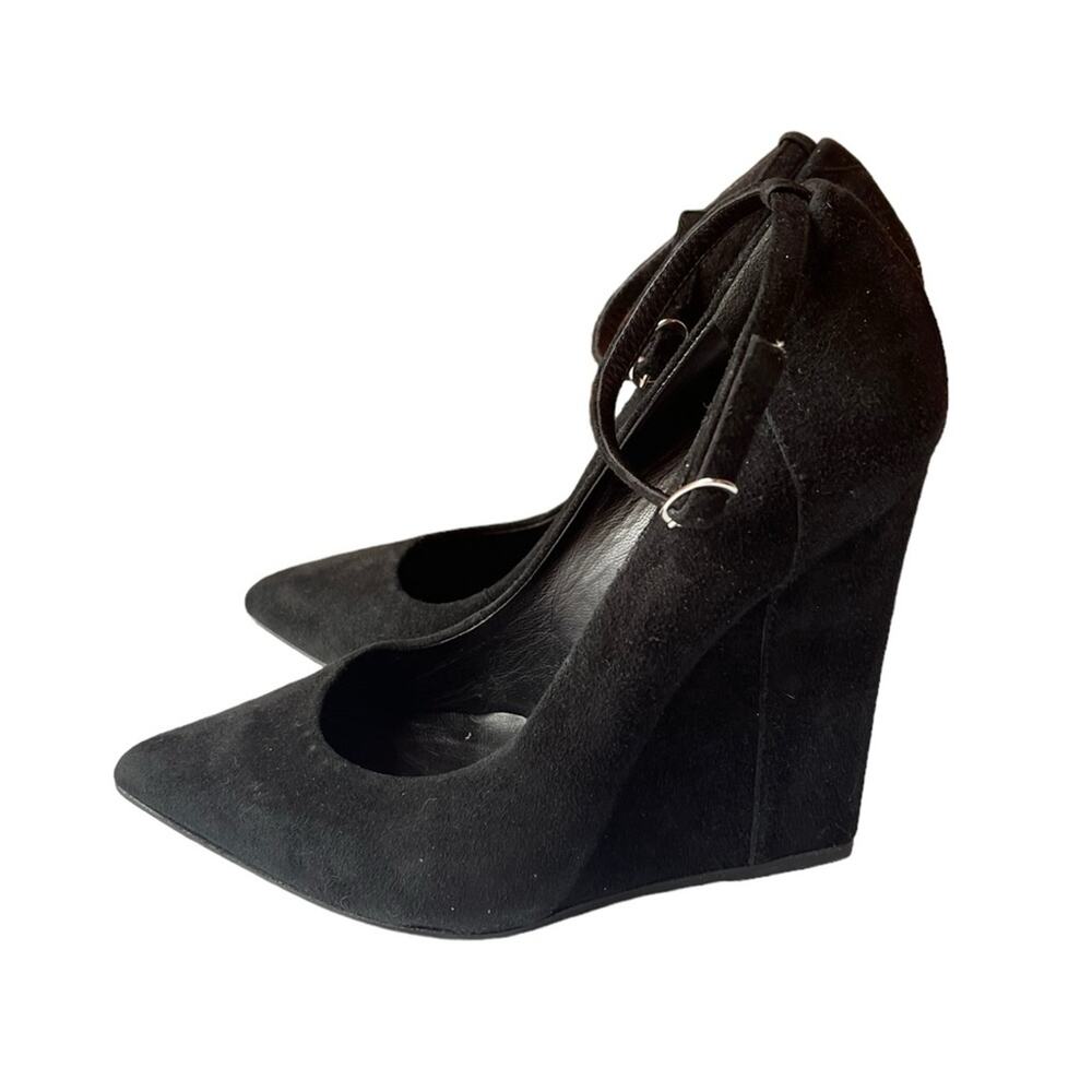 Giuseppe Zanotti Women's Shoes Suede Black Buckle Wedge Pumps 37.5 -7.5